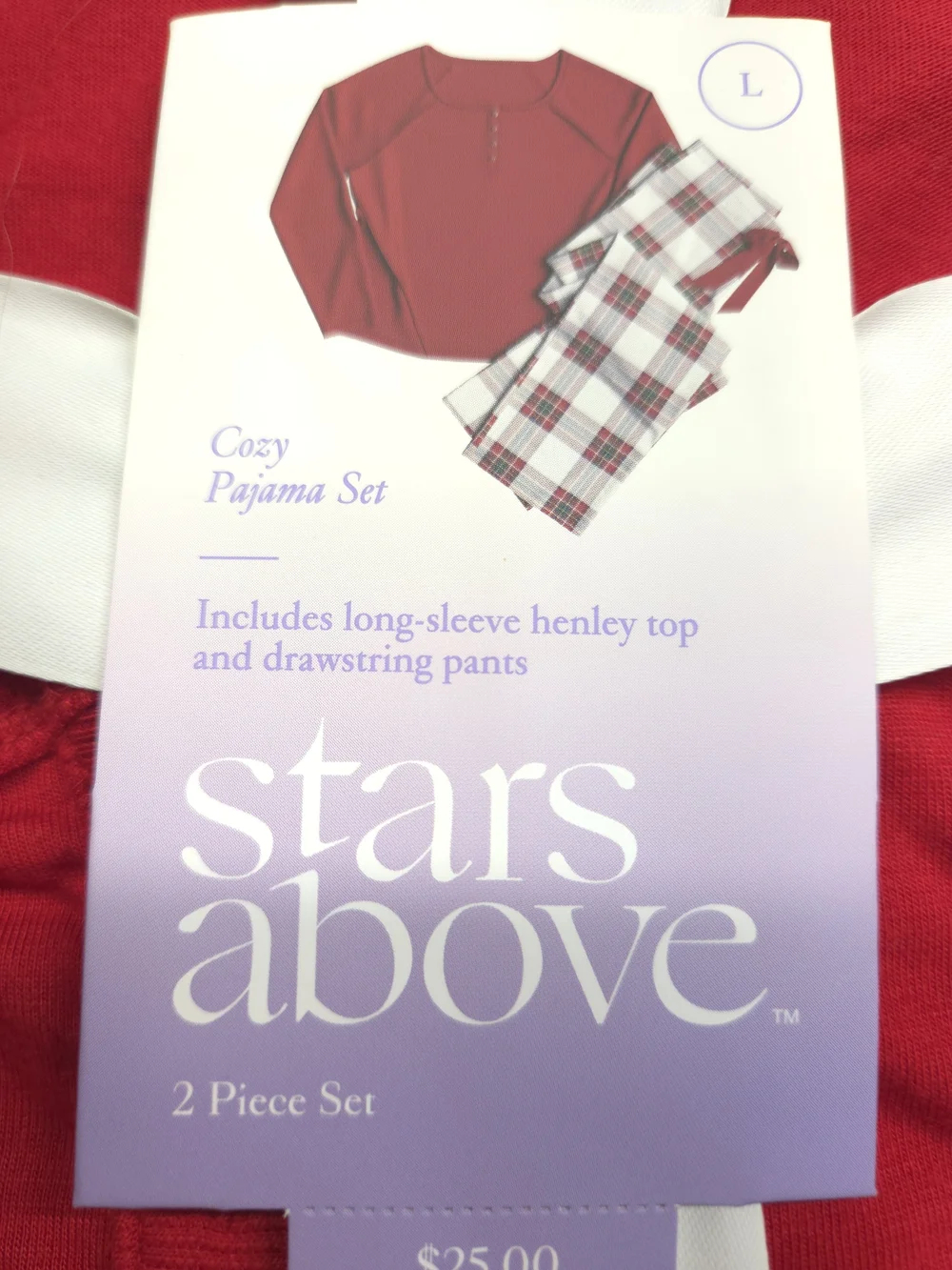 0375 stars above Red Top with Red & White Plaid Pajama Pants
